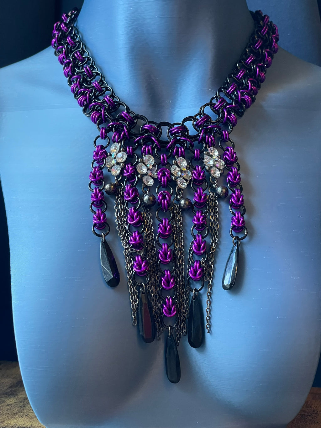 Past Lives No. 1: Purple & Black Rhinestone Bib Necklace