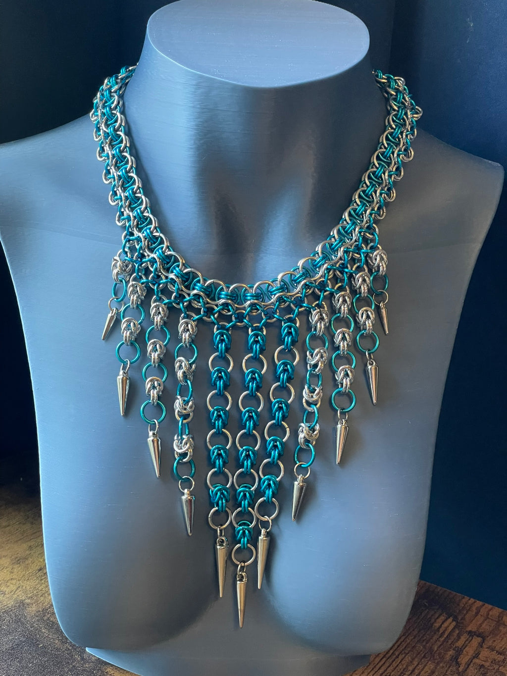 Past Lives No. 2: Turquoise & Silver Spike Fringe Necklace