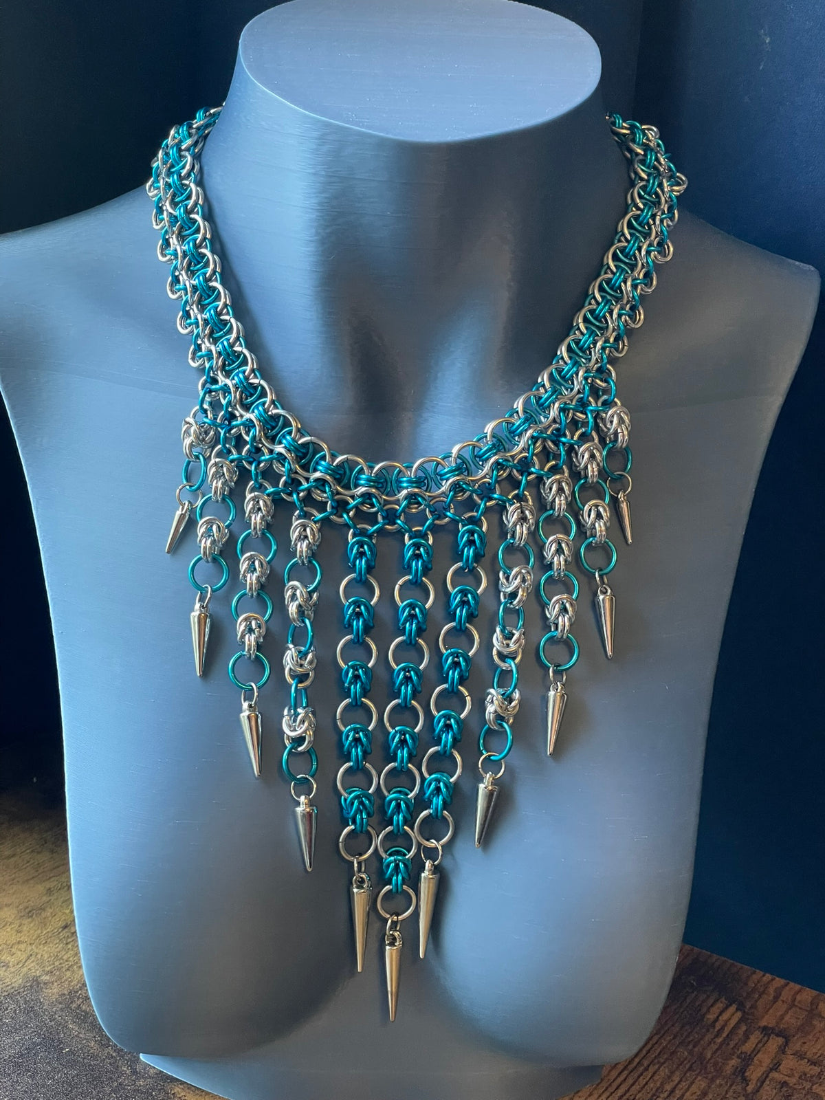 Past Lives No. 2: Turquoise & Silver Spike Fringe Necklace