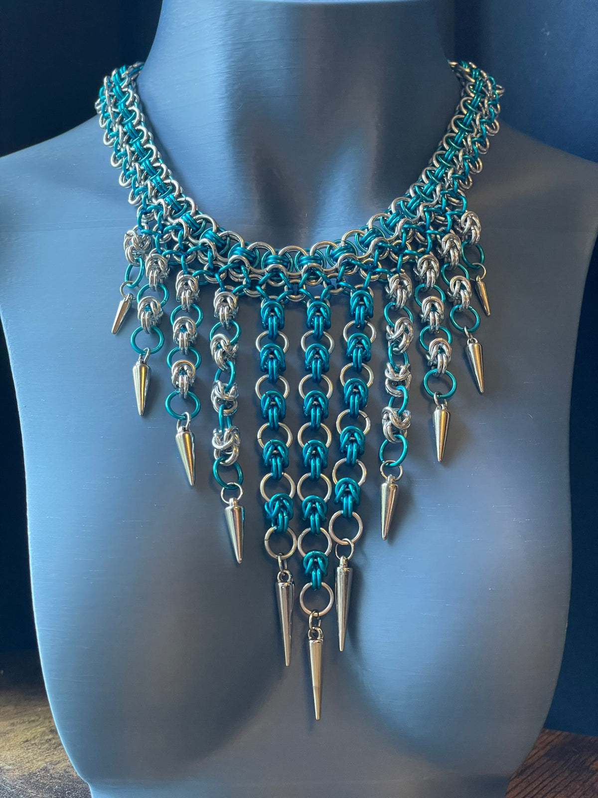 Past Lives No. 2: Turquoise & Silver Spike Fringe Necklace