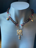 Past Lives No. 4: Black & Pink Heart Choker with Rhinestone Charm
